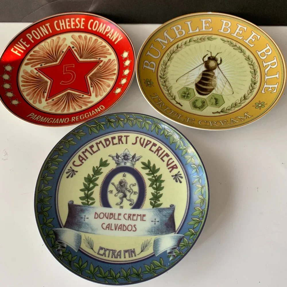 POTTERY BARN VINTAGE LABEL 3 CHEESE PLATES